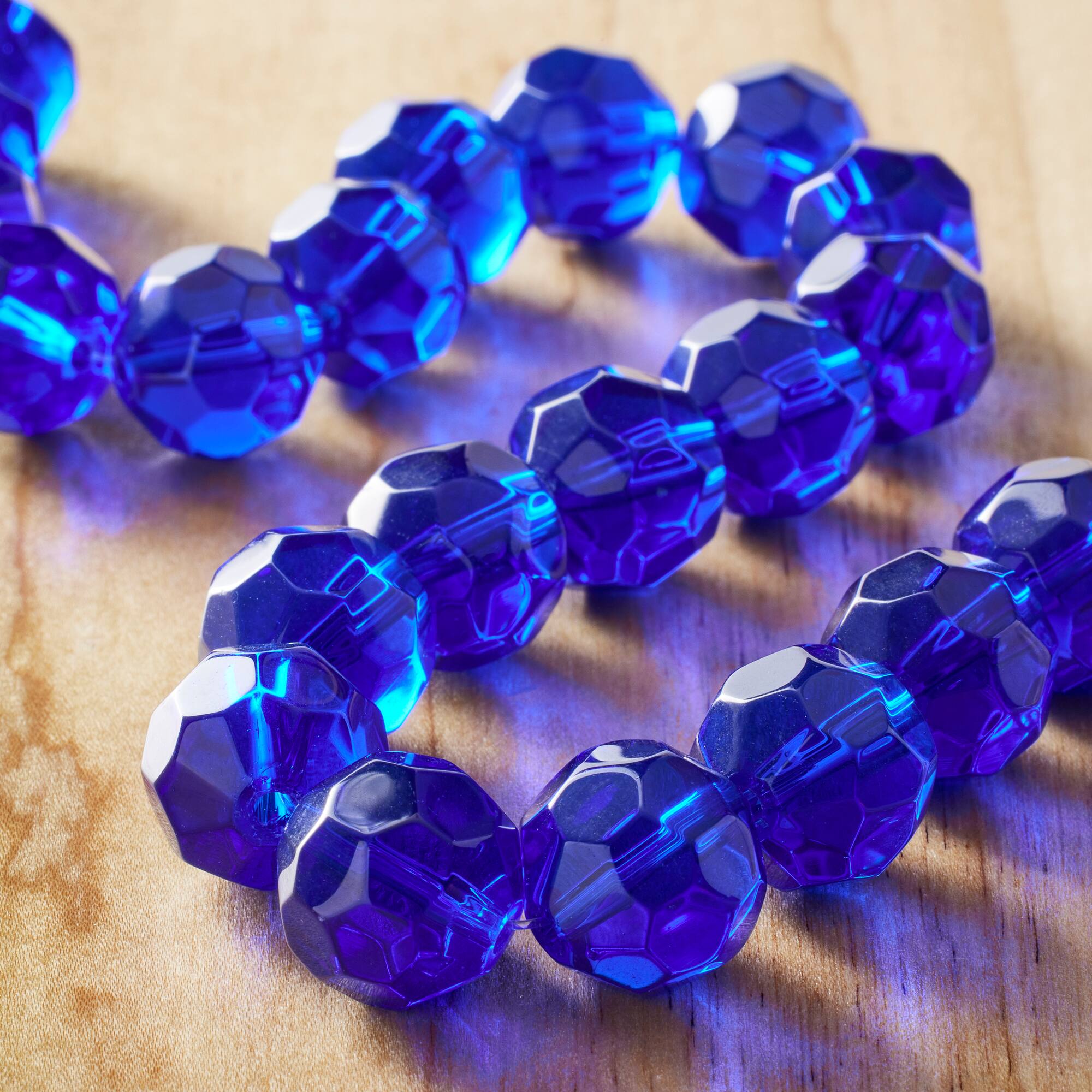 Sapphire Glass Faceted Round Beads, 14mm by Bead Landing™